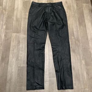 Vintage International Male 100% Genuine Leather Relaxed Fit Raw Hem‎ Pants